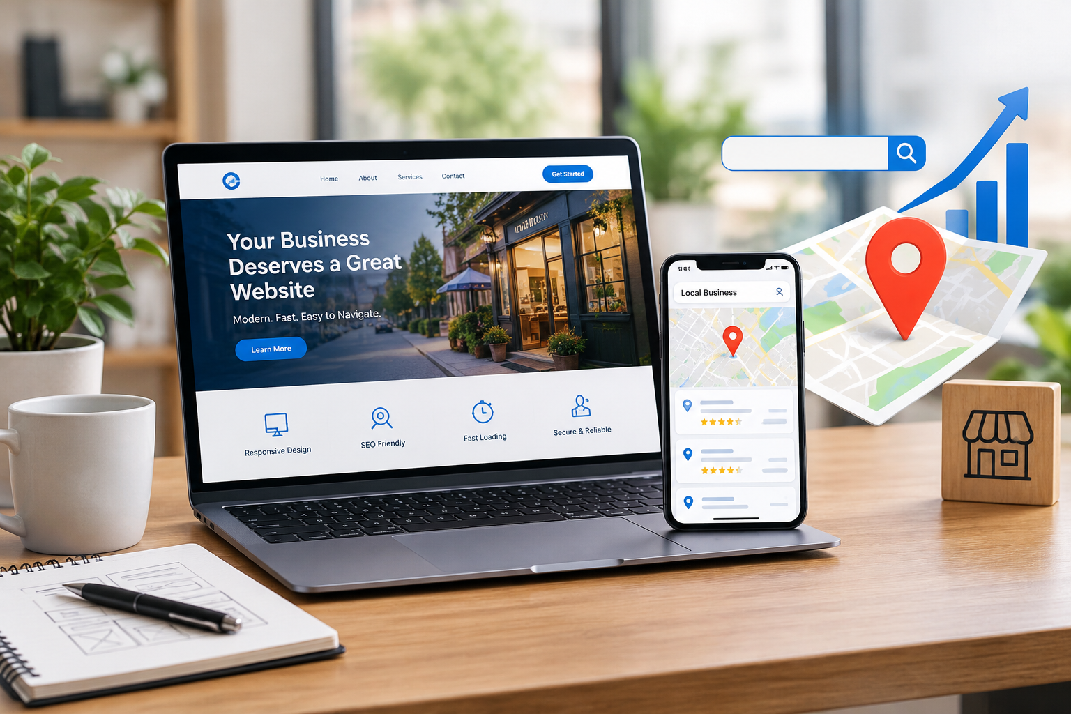 Modern Office Web Design and SEO Workspace